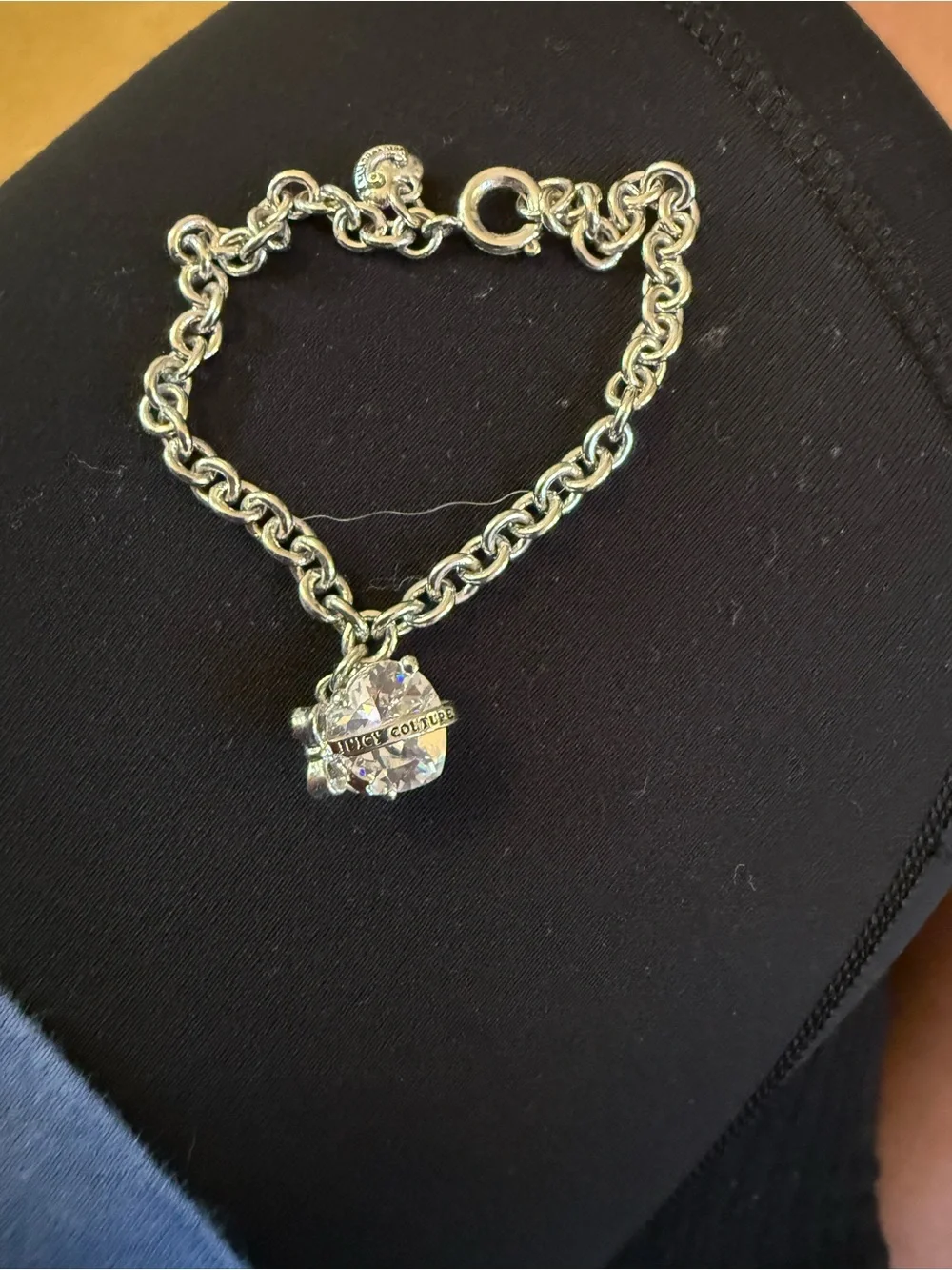 Juicy Couture Silver Chain Bracelet with Crystal Logo Charm